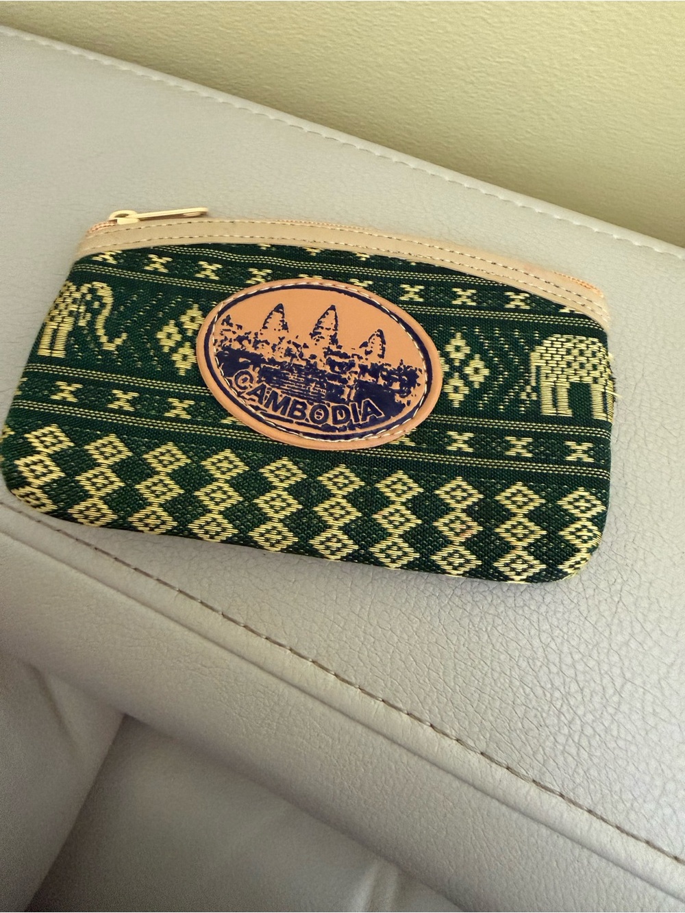 Cambodia Embroidered Green Coin Purse Wallet